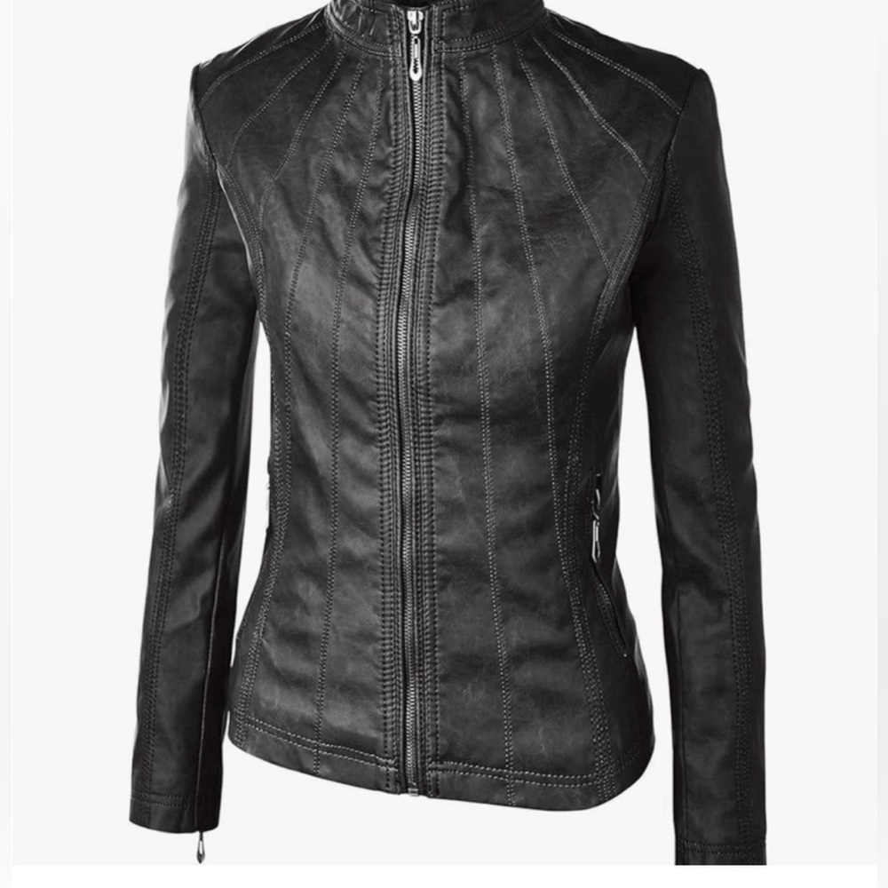 Lock & Love Faux Leather Moto Jacket Black Size S Zip Up Biker Fitted